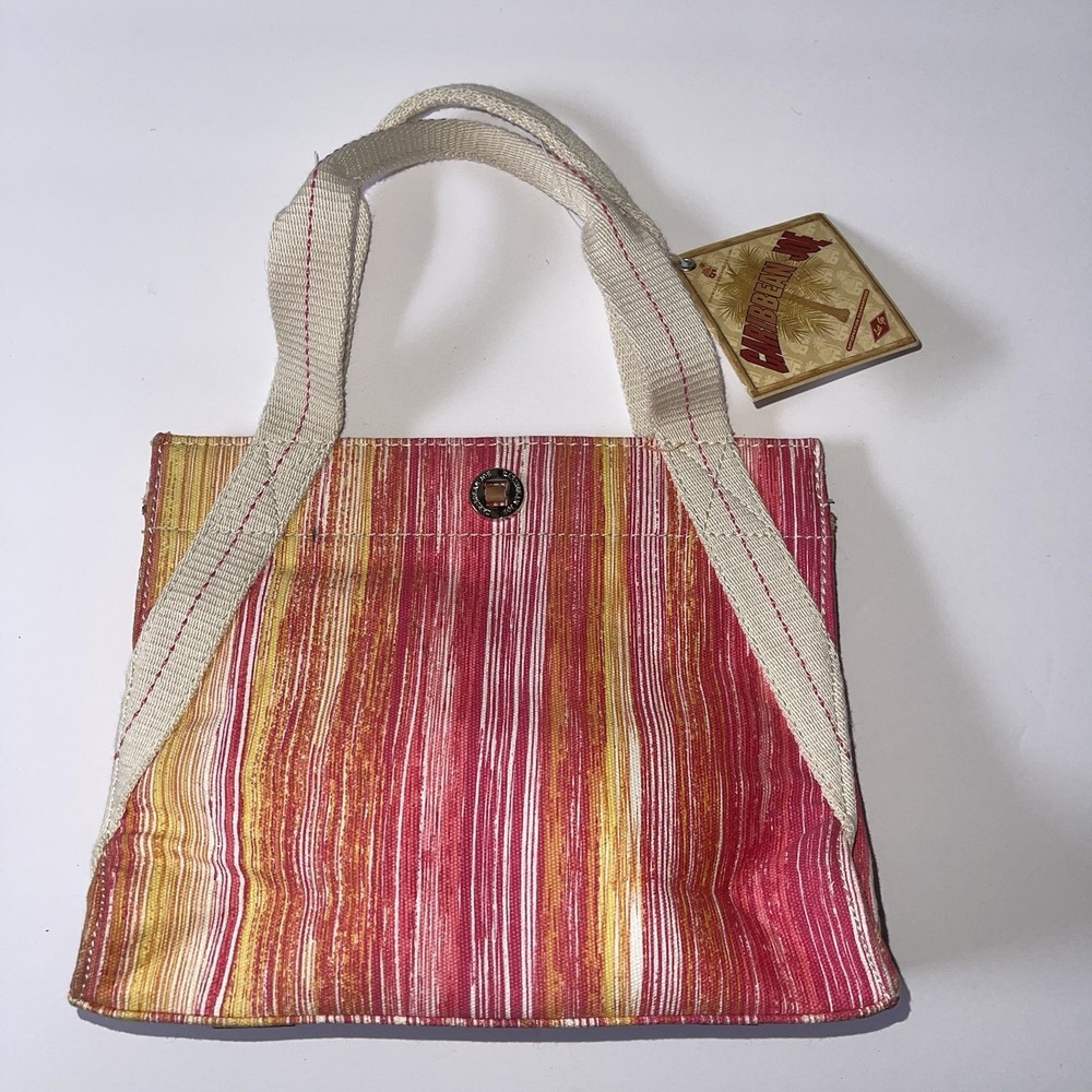 Caribbean Joe Pink Striped Summer Small Canvas Handbag